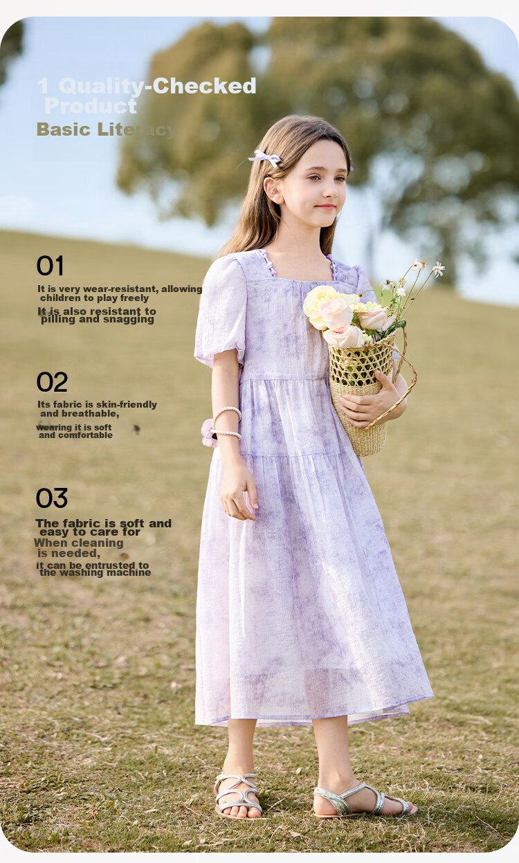 CHANZUIGOU Kids Purple Dress 2026 Spring New Stylish Children's Princess Dress Beach Vacation Dress 5